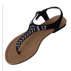 Soda Lima-S Womens Black Rhinestone Studded T-Strap Flat Thong Sandals Size 7M